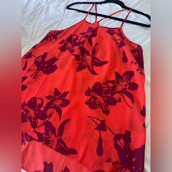 Banana Republic Tank Top Cami Blouse Bright Orange/Red W/ Purple Print SIZE S - Picture 5 of 10
